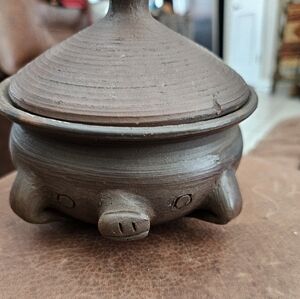 Japanese Brown Ceramic Pig-Shaped Soy Sauce Pot Antique 1950s